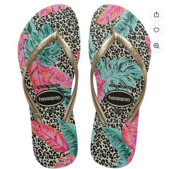 Havaianas Women's Slim Animal print Floral Flip Flop Flops sandals Size 6 - Picture 1 of 7